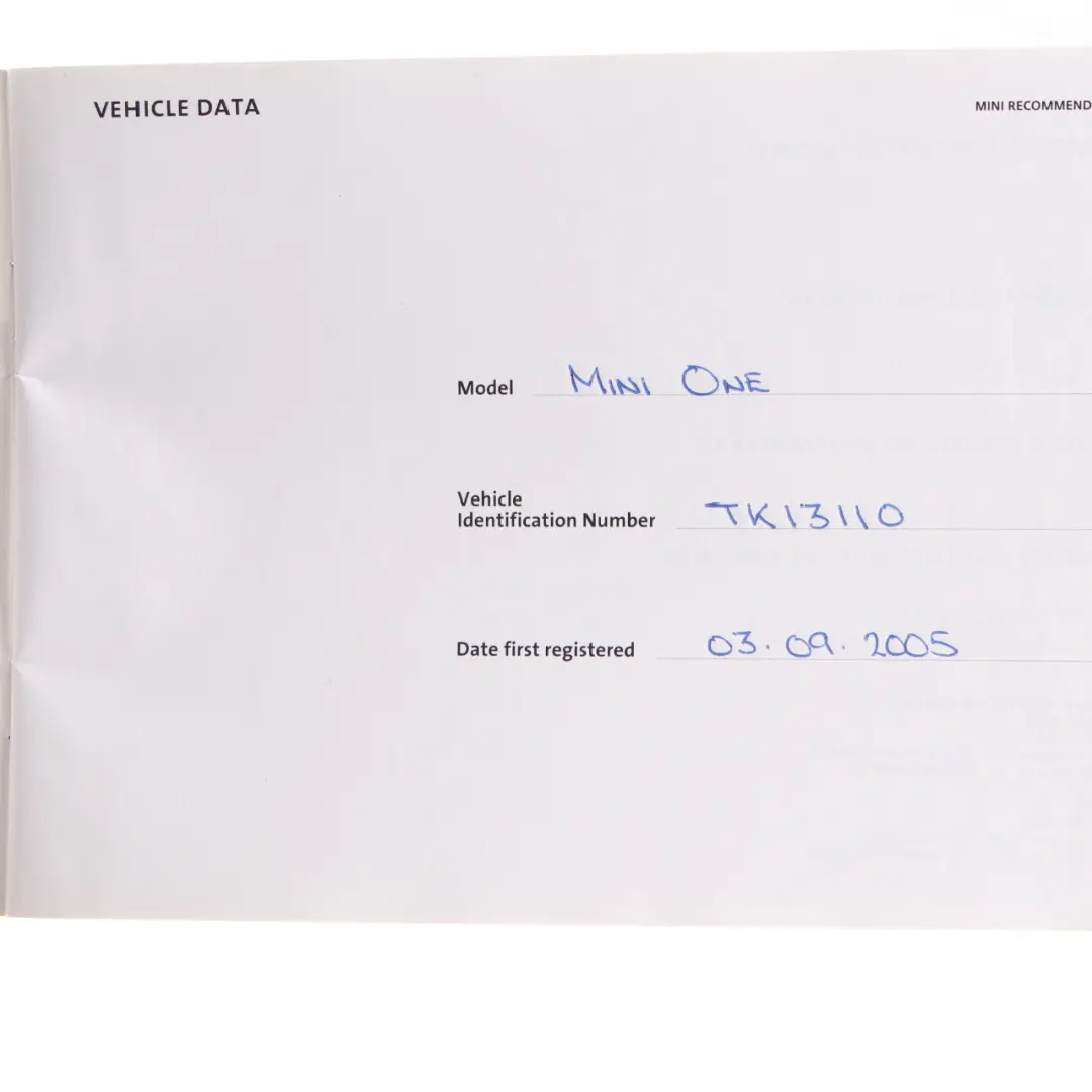 Mini R50 R53 Service Booklet Book 01410159686 0159686