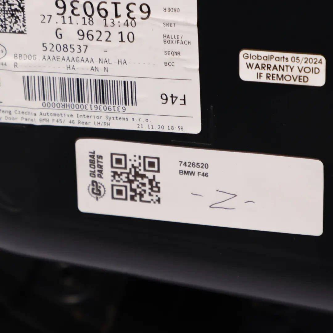 BMW F46 Door Card Rear Right O/S Door Lining Panel Cover Sensatec Black