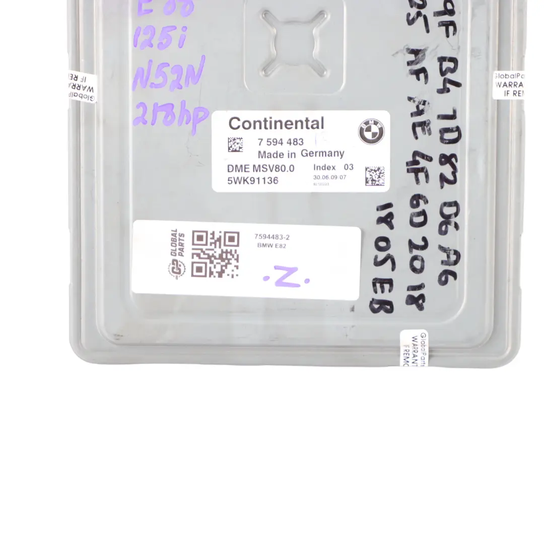 BMW E82 E88 125i N52N 218HP Engine Control Unit Module ECU DME 7594483 Automatic