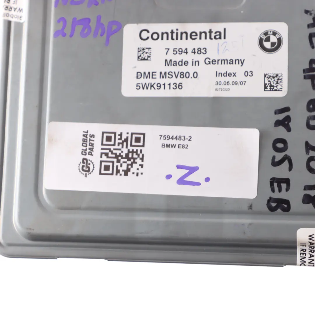 BMW E82 E88 125i N52N 218HP Engine Control Unit Module ECU DME 7594483 Automatic