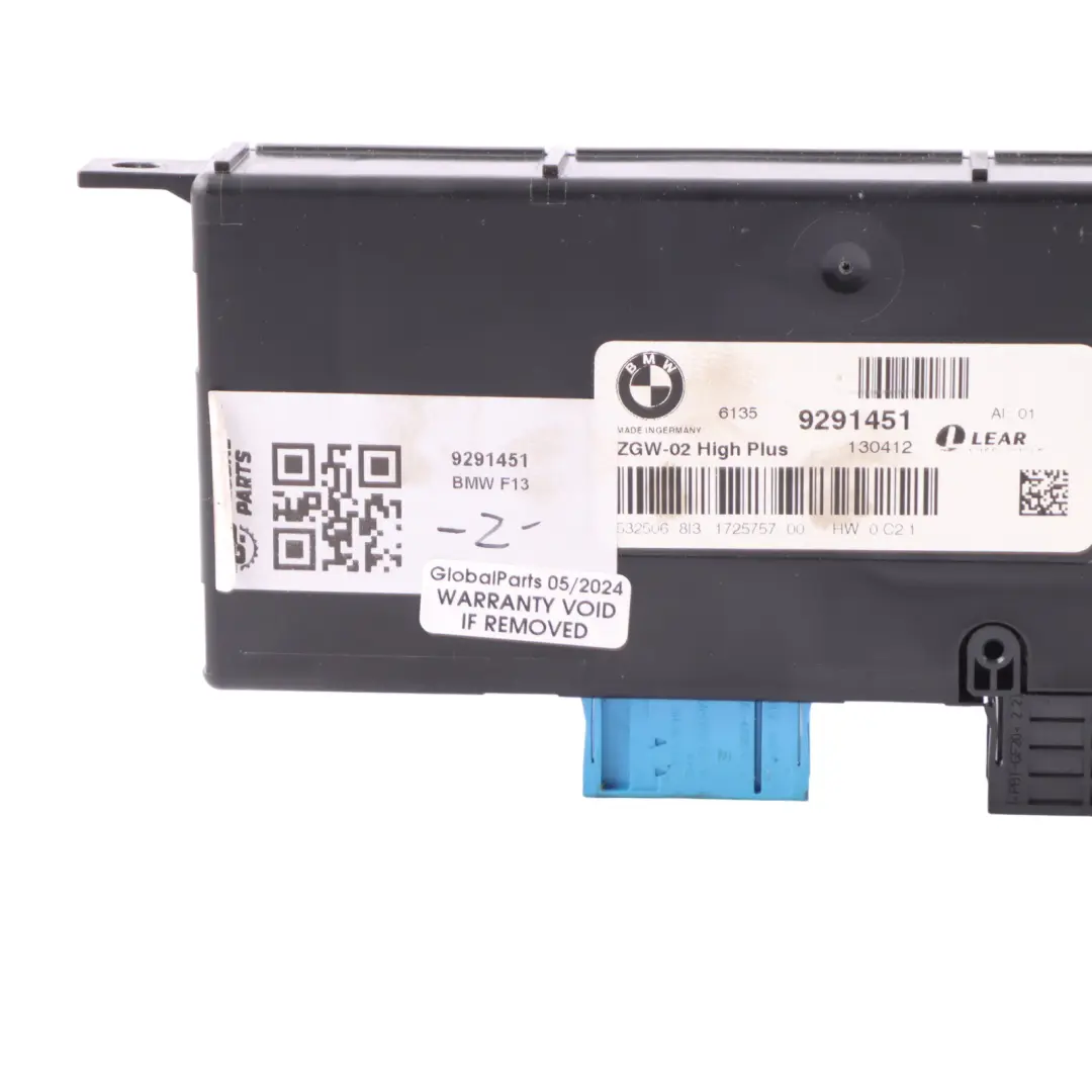 BMW F13 Central Gateway Module ECU Control Unit Lear ZGW-02 High 9291451