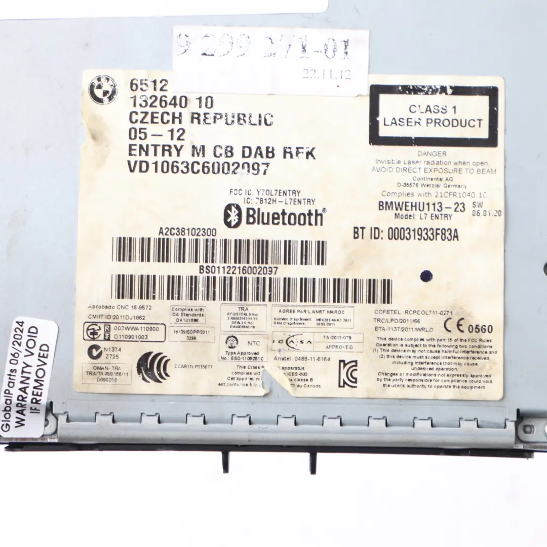 BMW F21 F30 F31 GT Radio Professional DAB CD Player 9299271