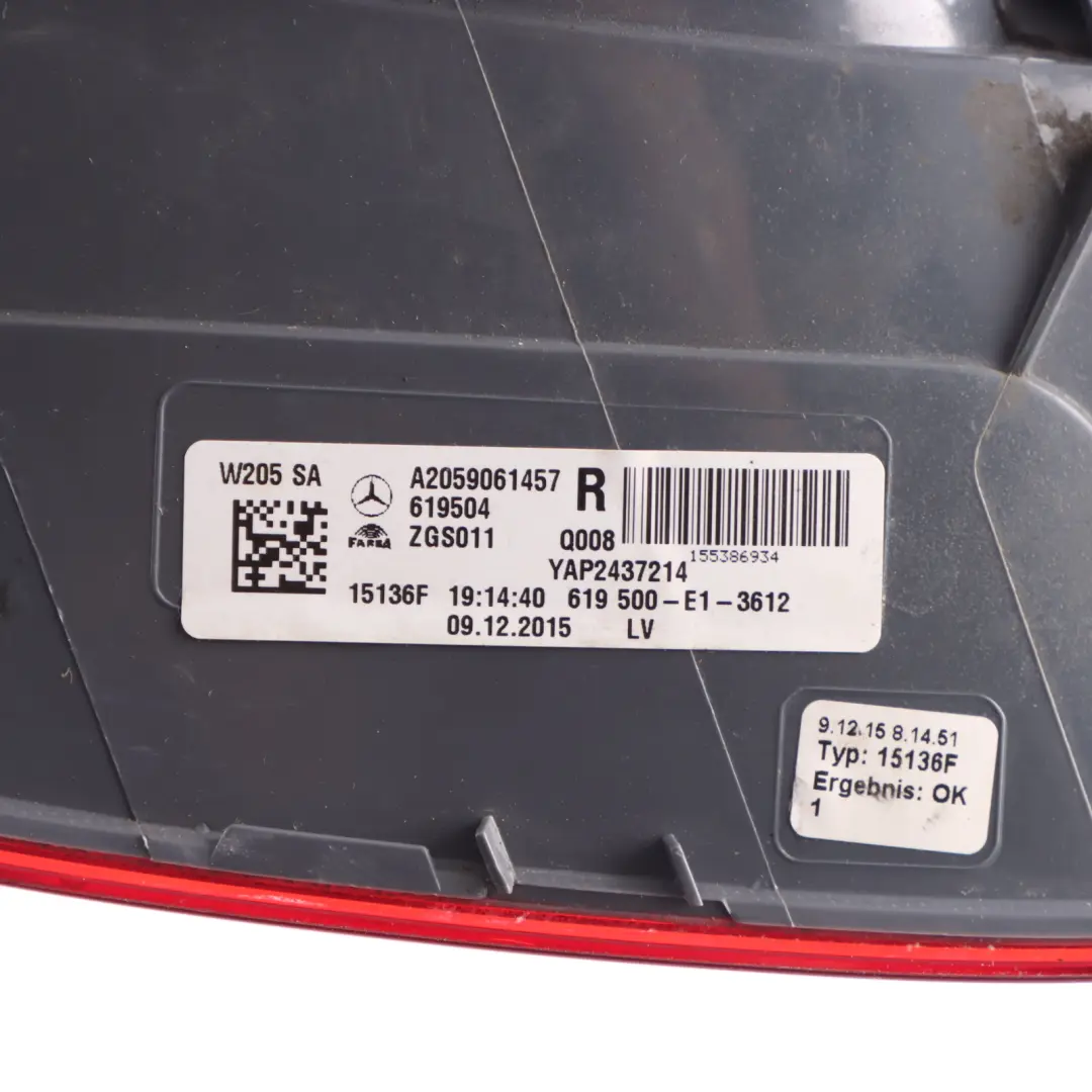 Mercedes W205 Saloon Rear Lamp LED Side Panel Right O/S Tail Light A2059061457