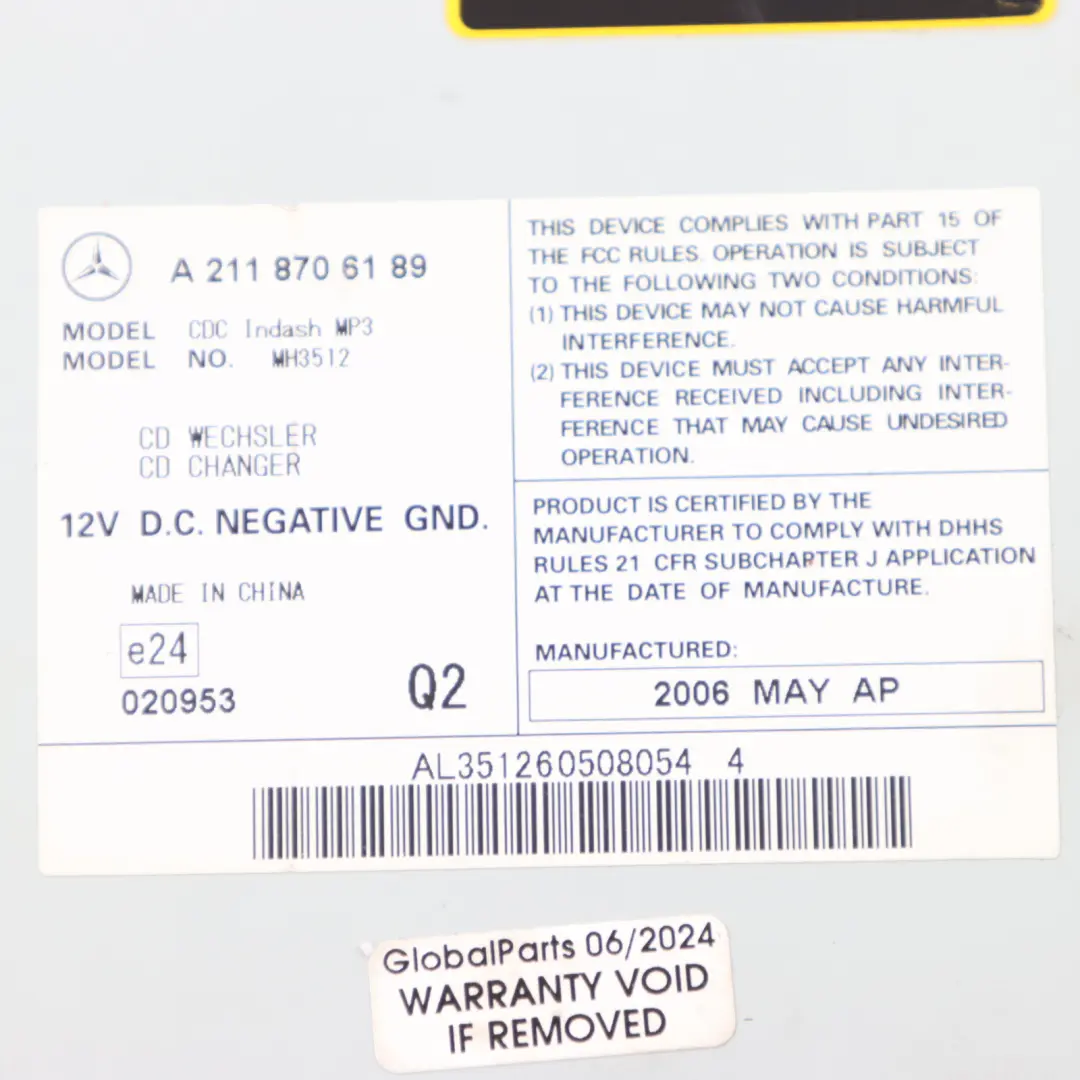 Mercedes W164 W169 W211 W245 Disc CD Changer A2118706189