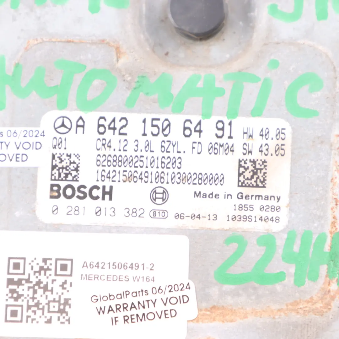 Mercedes W164 ML320 CDI 642.940 224HP Engine Unit ECU Kit A6421506491 Key Lock