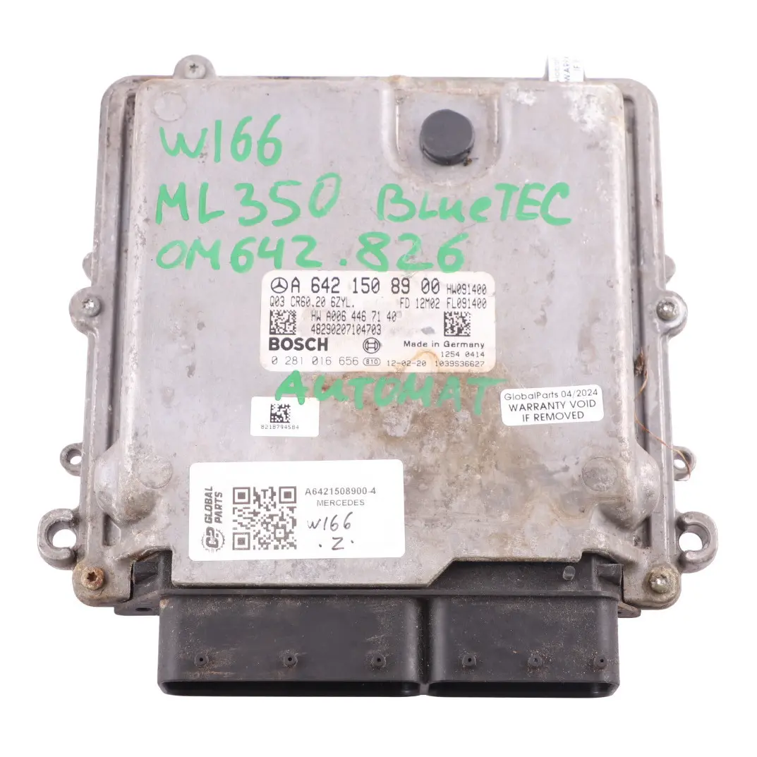 Mercedes W166 ML350 CDI BlueTec OM642.826 Engine Control Unit ECU A6421508900