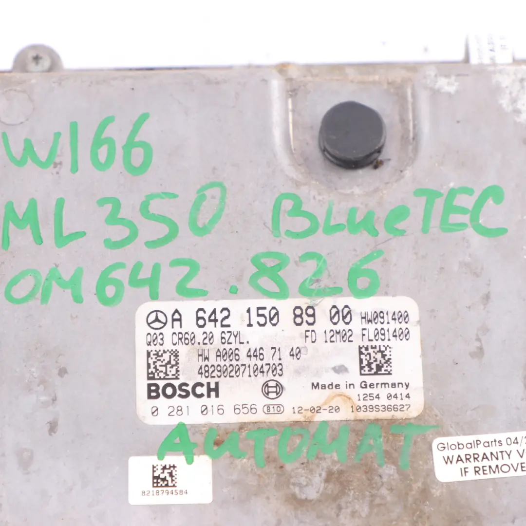 Mercedes W166 ML350 CDI BlueTec OM642.826 Engine Control Unit ECU A6421508900