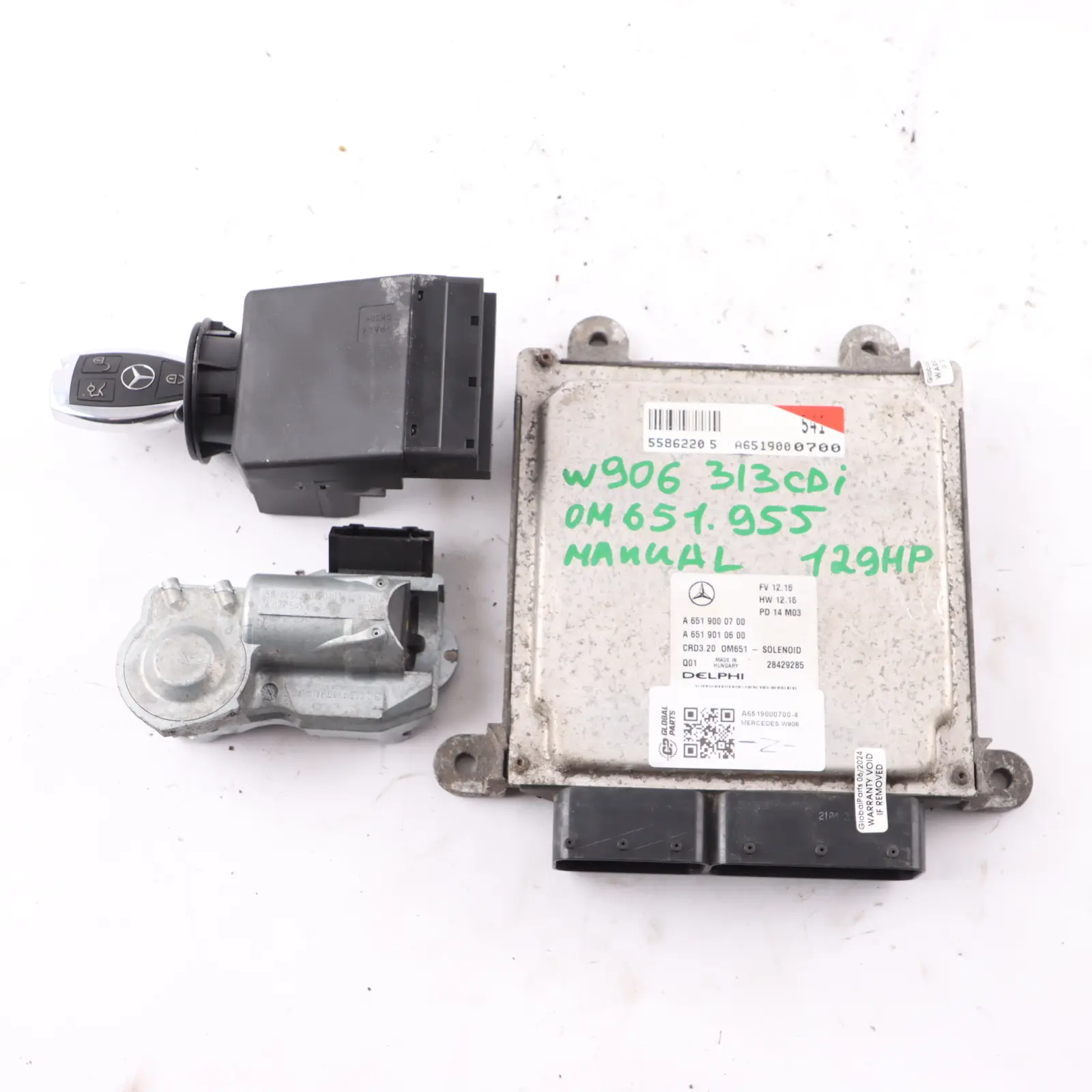 Mercedes W906 313 CDI 651.955 129HP Engine Unit ECU Kit A6519000700 Key Lock