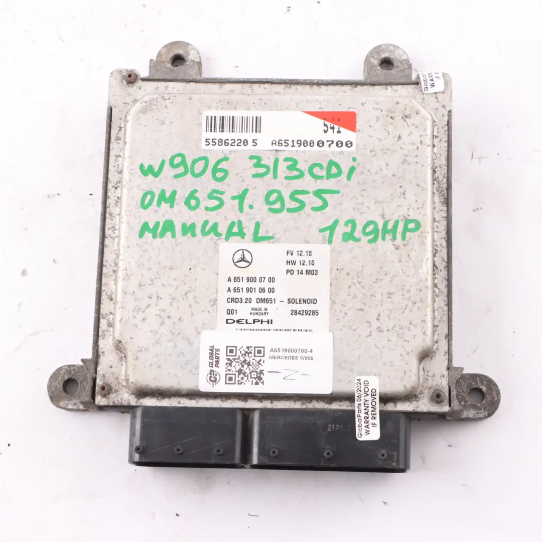 Mercedes W906 313 CDI 651.955 129HP Engine Unit ECU Kit A6519000700 Key Lock