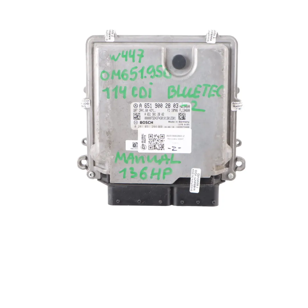 Mercedes W447 114 CDI OM651.950 Engine Control Unit ECU Kit A6519002803 Keys