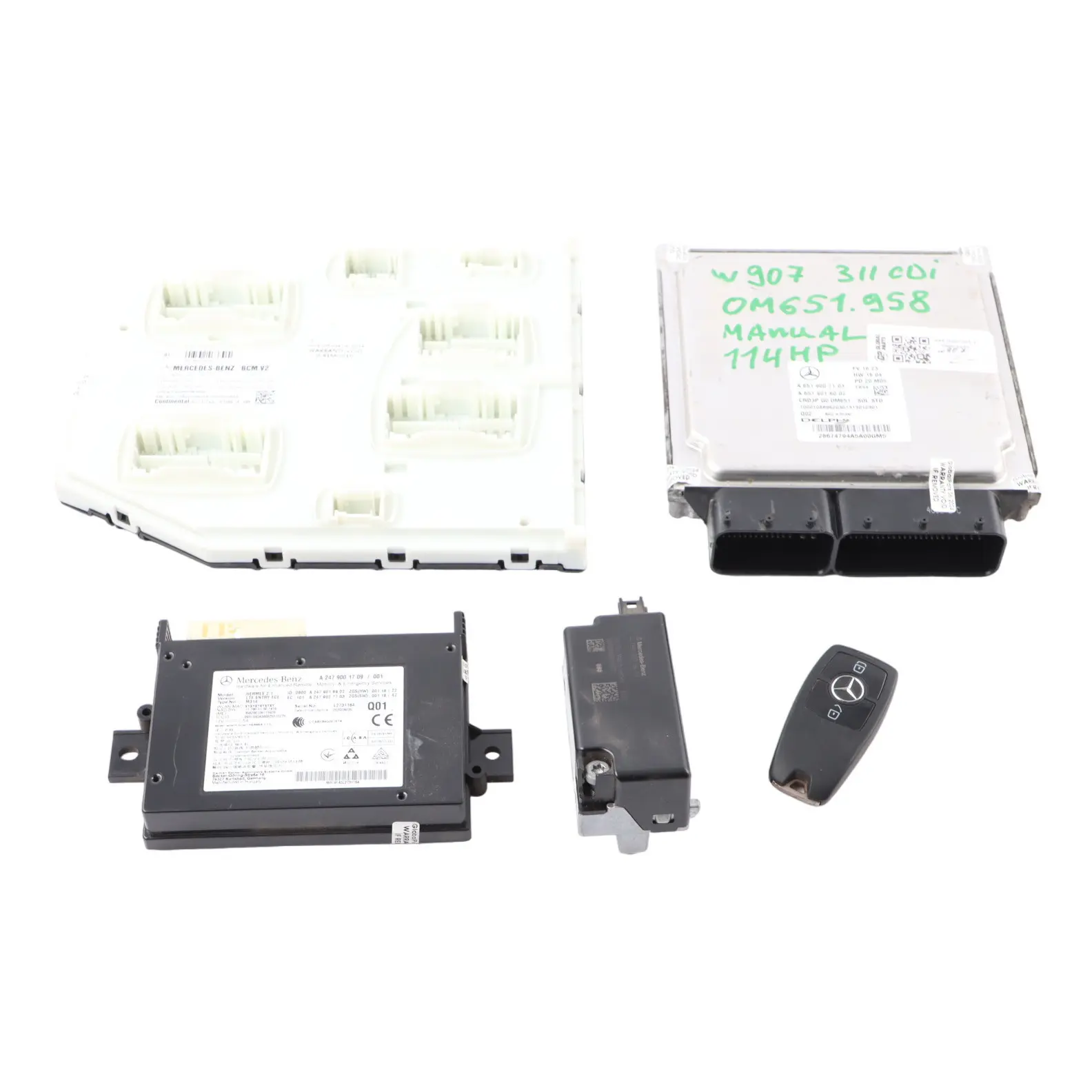 Mercedes Sprinter W907 311 CDI 651.958 114HP ECU Kit A6519007103 Key BCM Lock