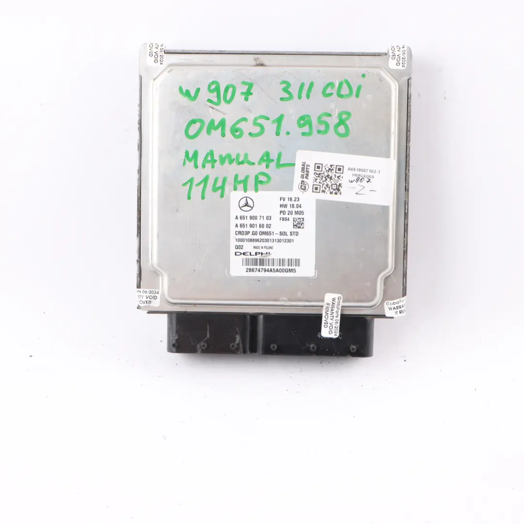 Mercedes Sprinter W907 311 CDI 651.958 114HP ECU Kit A6519007103 Key BCM Lock