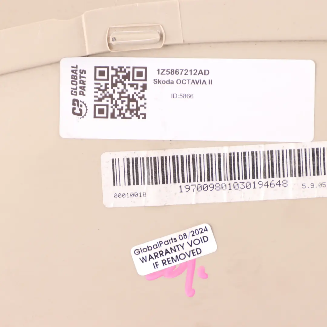 Skoda Octavia II Door Card Rear Right O/S Trim Panel Leather Ivory 1Z5867212AD