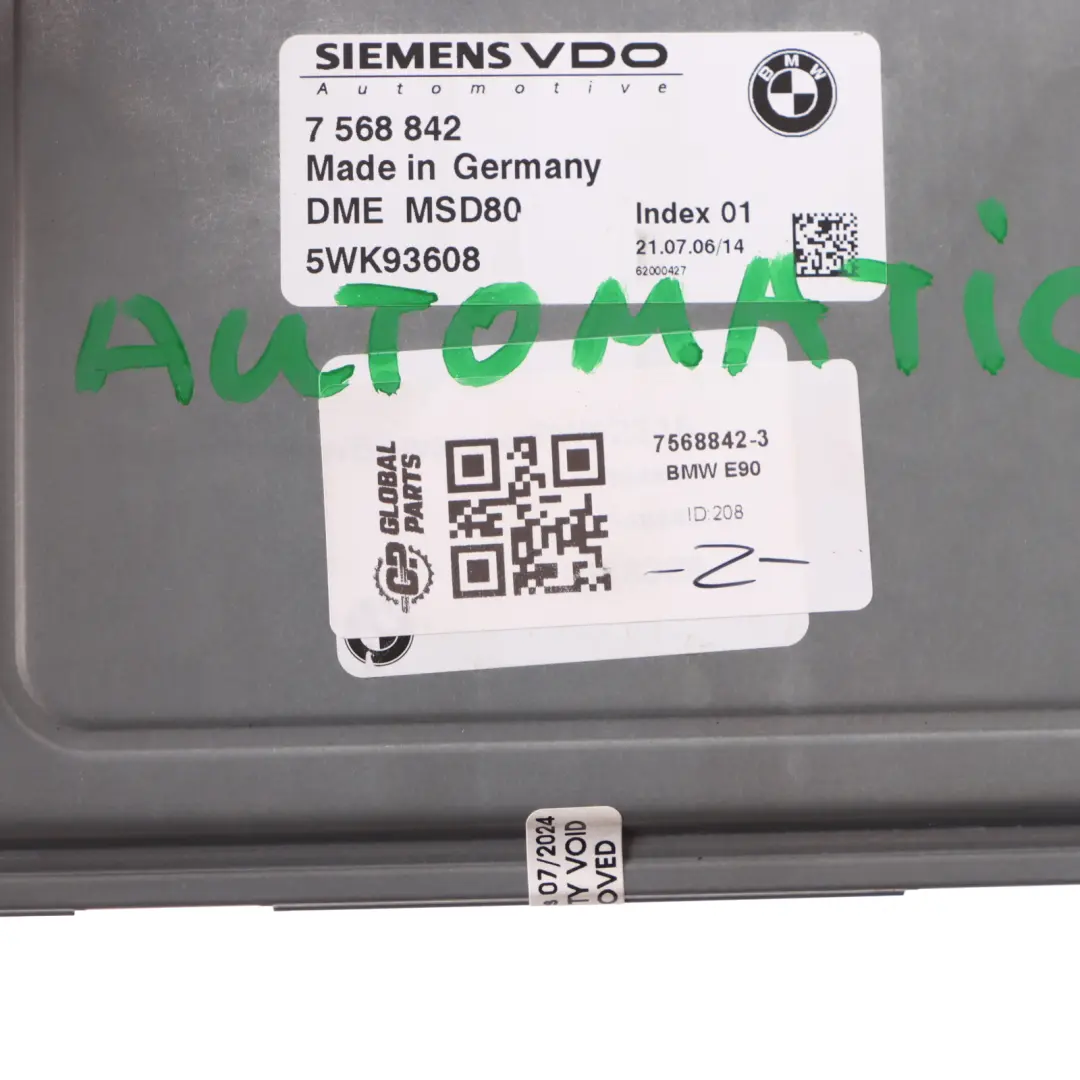 BMW E90 E92 335i Gasolina N54 ECU Kit Unidad DME 7568842 CAS3 Llave Automático