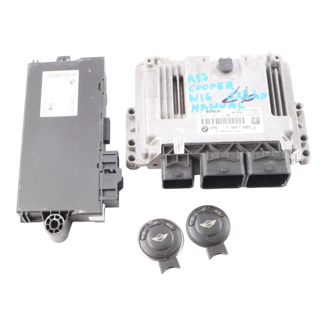 Mini Cooper R56 LCI N16 122HP Petrol Engine ECU Kit DME 7607685 + CAS 3 + 2 Keys