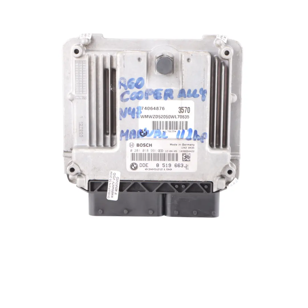 Mini Cooper D R55 R56 R60 N47 112HP Engine ECU Kit DDE CAS 3 Key 8519663 Manual