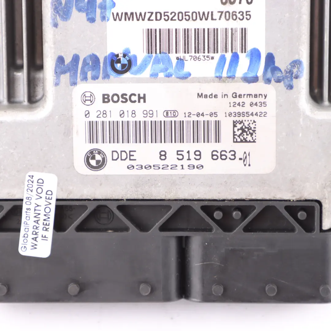 Mini Cooper D R55 R56 R60 N47 112HP Engine ECU Kit DDE CAS 3 Key 8519663 Manual