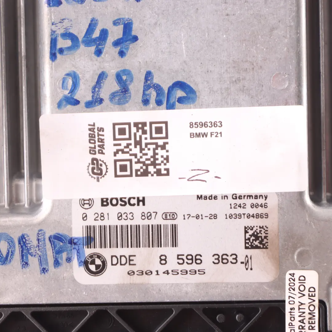 BMW F20 125d F30 325d LCI F32 425d B47 224HP Engine Control Unit ECU DDE 8596363