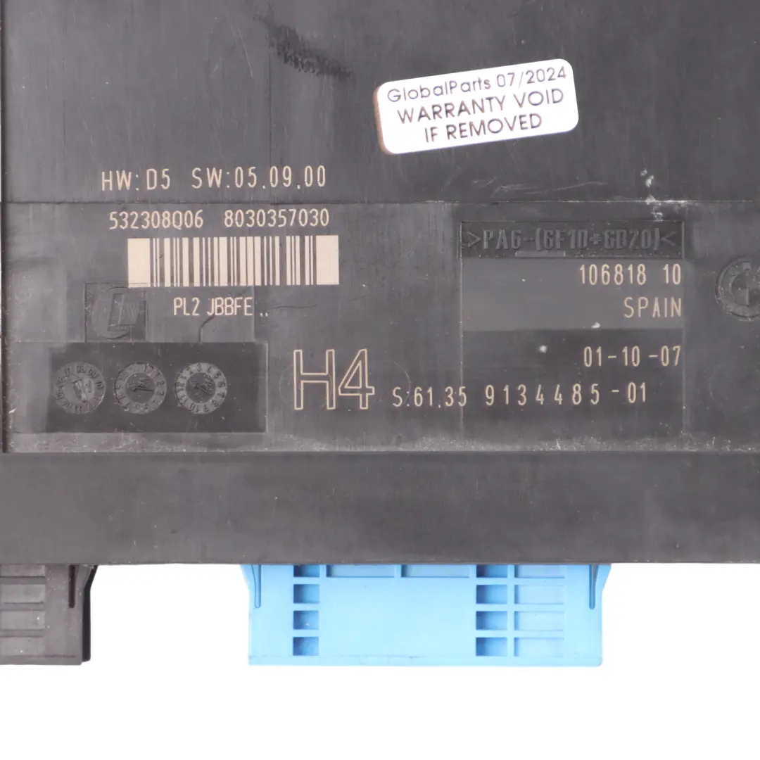 BMW E92 Módulo control carrocería Unidad conexiones H4 PL2 JBBFE ECU 9134485