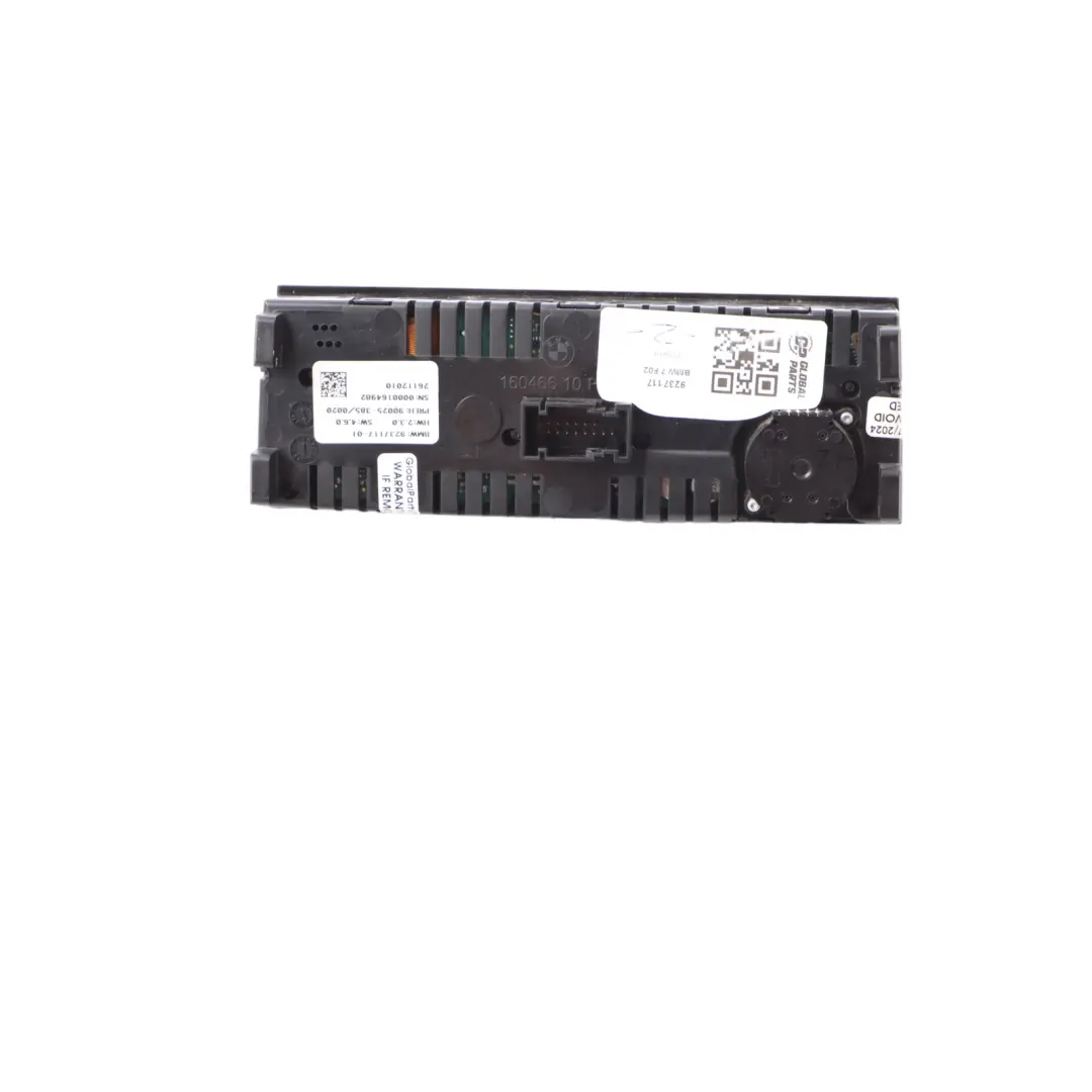 BMW F02 Climate Control Rear Heater A/C Unit Switch Panel 9237117