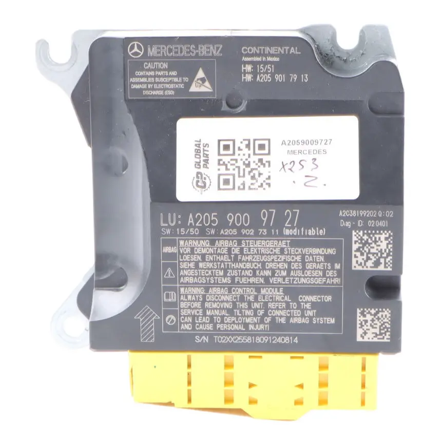 Módulo SRC Mercedes W205 Aire Delantero Unidad Control SRS ECU A2059009727