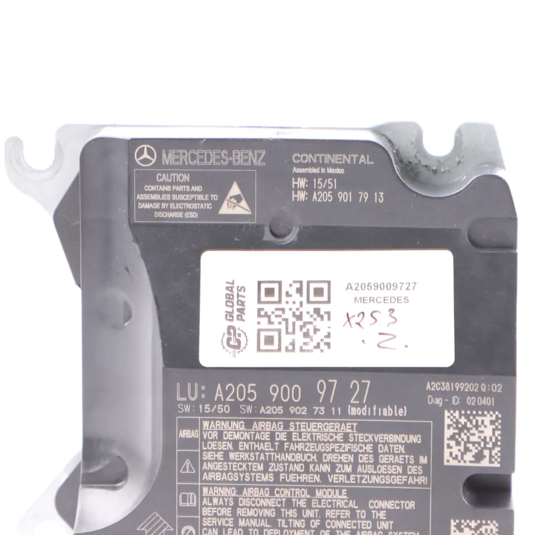 Módulo SRC Mercedes W205 Aire Delantero Unidad Control SRS ECU A2059009727