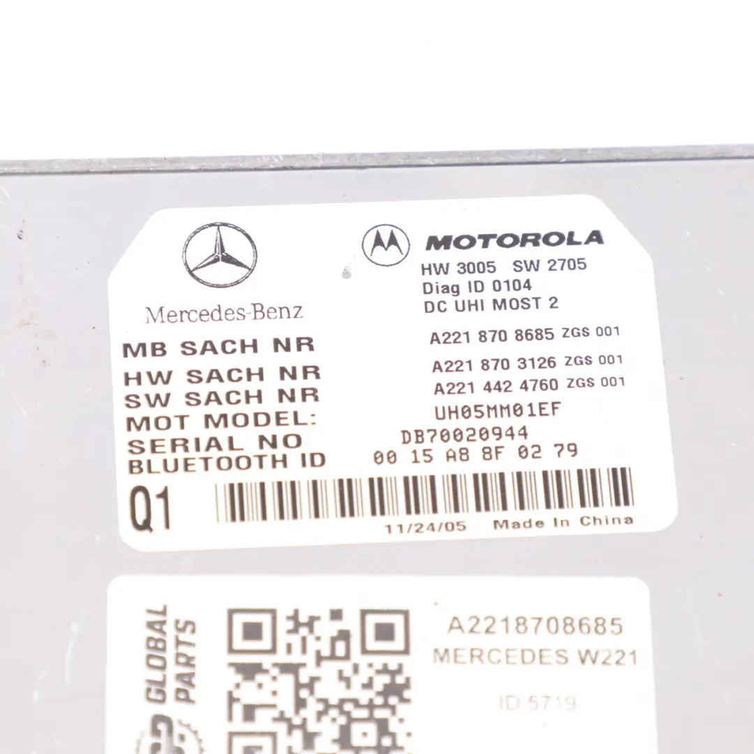 Mercedes W221 Teléfono Bluetooth Módulo de Control A2218708685