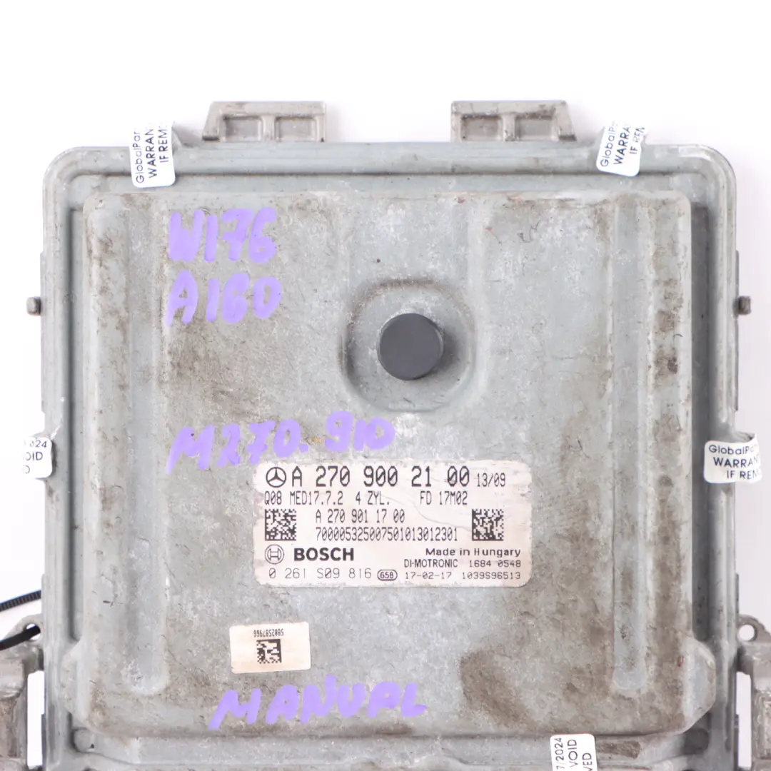 Mercedes W176 A160 W246 B160 270.910 102HP Engine ECU Unit A2709002100 Manual