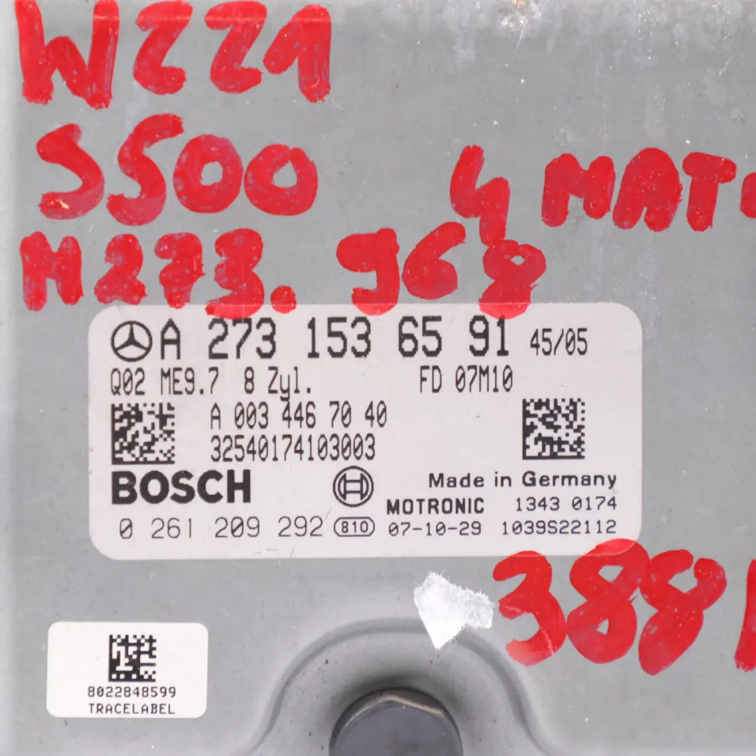 Mercedes W221 S500 4-Matic M273.968 Unidad Control Motor ECU Kit A2731536591 