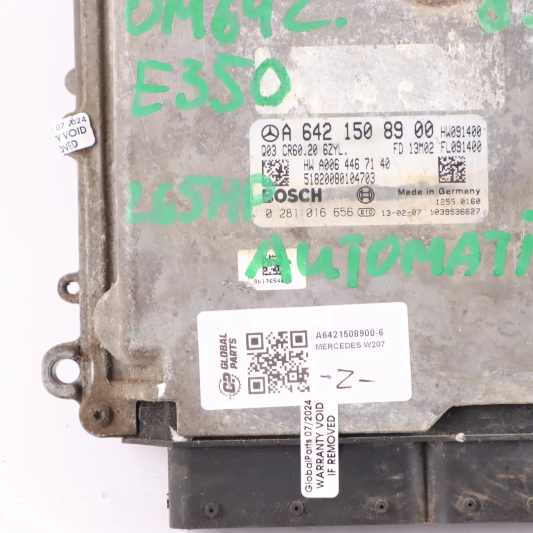 Mercedes W207 E350 OM642.838 Engine Control Unit ECU Kit A6421508900 Key Lock