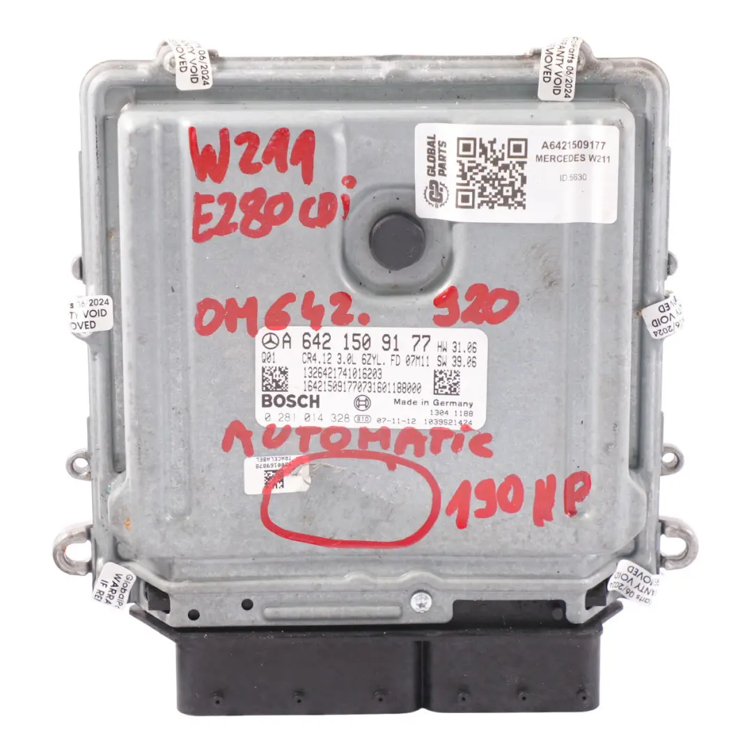 Merceedes W211 E280 CDI OM642.920 Unidad Control Motor ECU Kit A6421509177 Llave