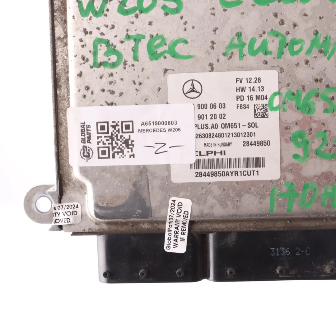 Mercedes W205 220d BlueTec 651.921 170HP Engine Control Unit ECU A6519000603
