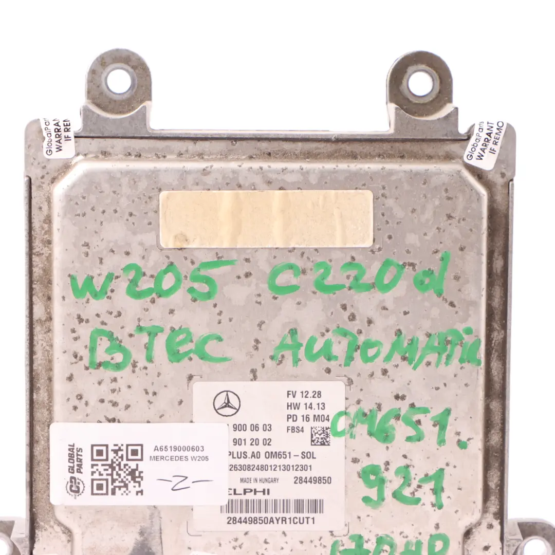 Mercedes W205 220d BlueTec 651.921 170HP Engine Control Unit ECU A6519000603