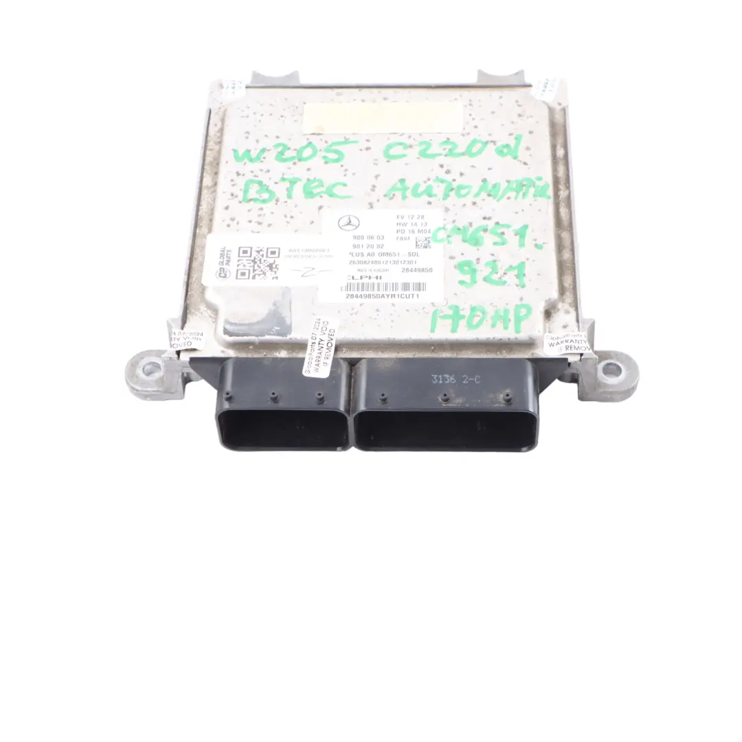 Mercedes W205 220d BlueTec 651.921 170HP Engine Control Unit ECU A6519000603