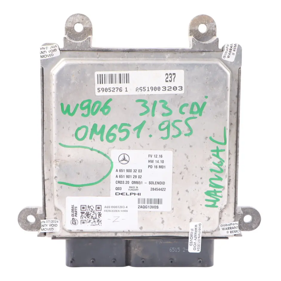 Mercedes W906 313 CDI OM651.955 129HP Manual de la ECU motor diésel A6519003203