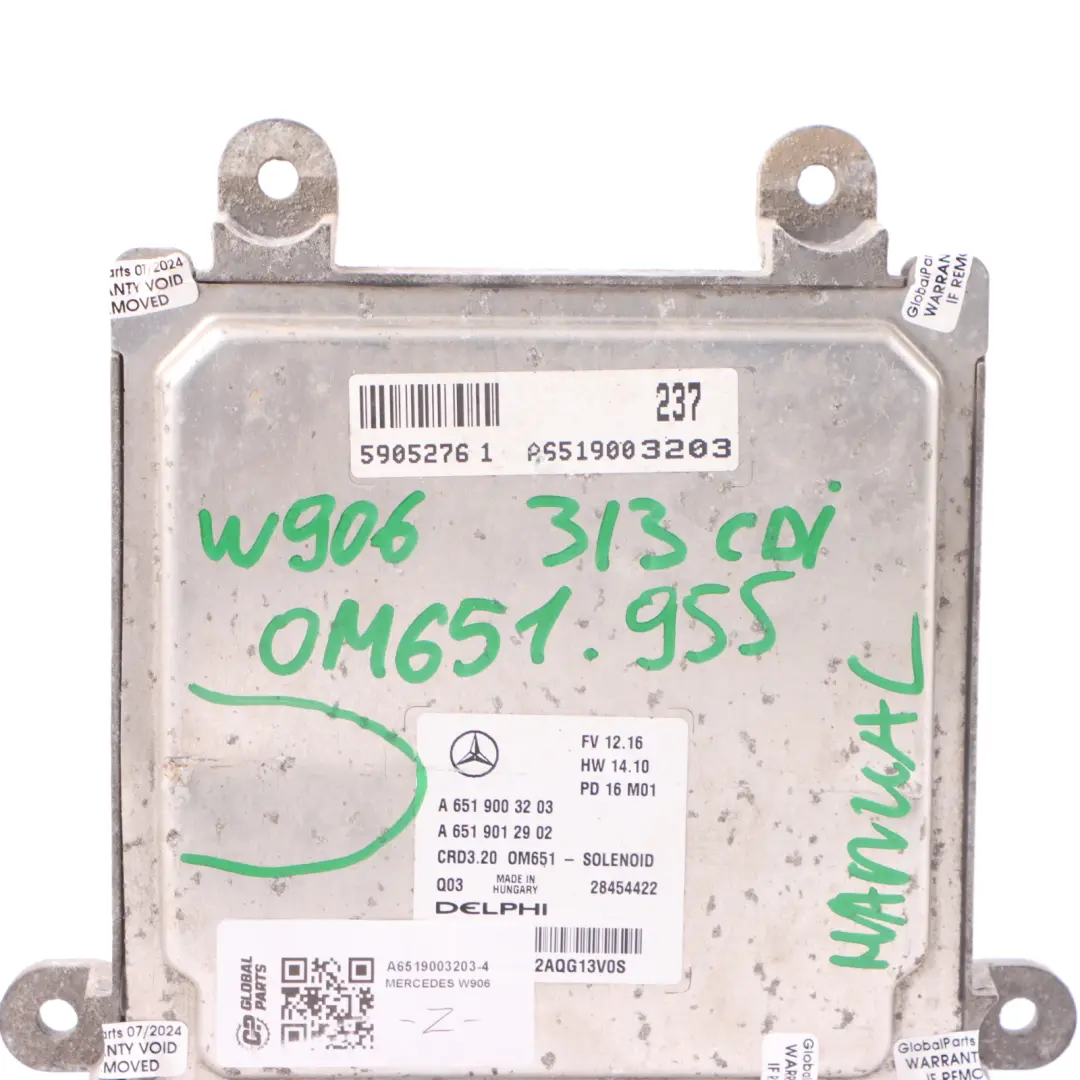 Mercedes W906 313 CDI OM651.955 129HP Manual de la ECU motor diésel A6519003203