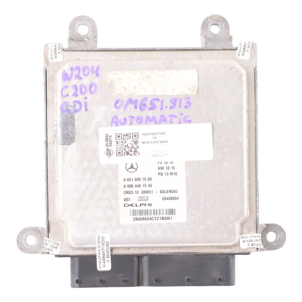 Mercedes W204 C200 CDI 651.913 136HP Engine Unit ECU Kit A6519007500 Automatic