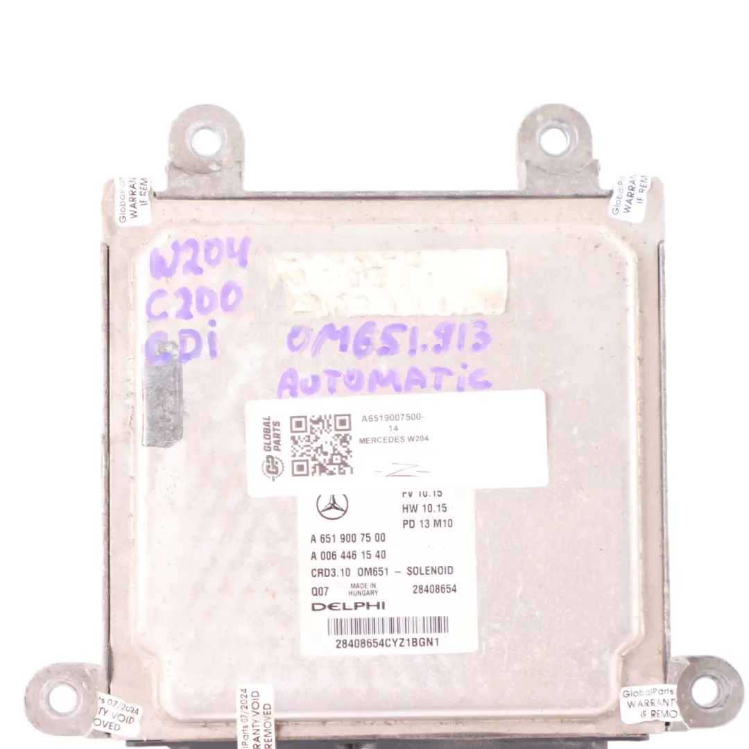Mercedes W204 C200 CDI 651.913 136HP Engine Unit ECU Kit A6519007500 Automatic