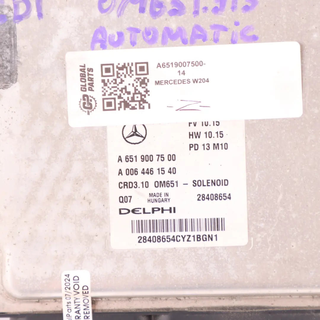 Mercedes W204 C200 CDI 651.913 136HP Engine Unit ECU Kit A6519007500 Automatic