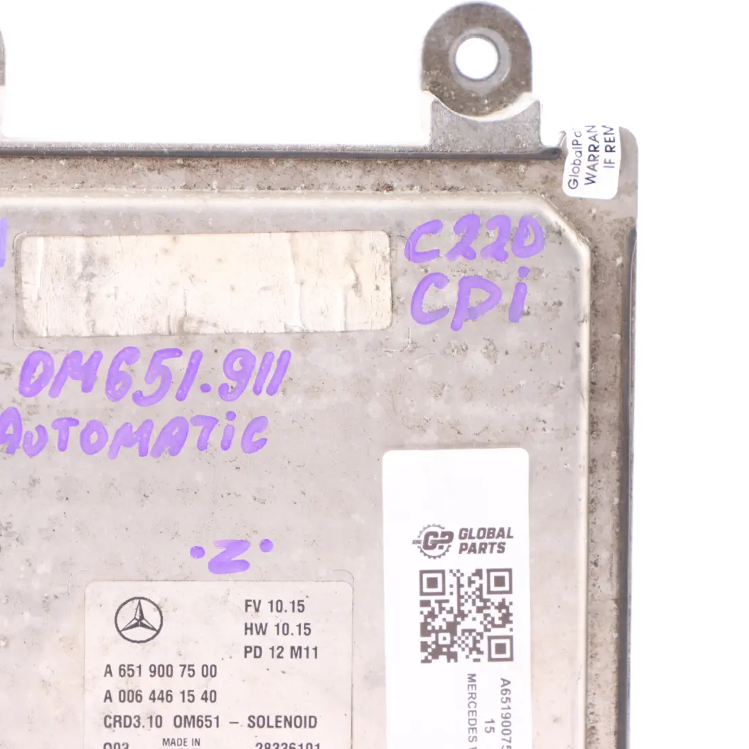 Mercedes W204 C 220 CDI 651.911 Engine Control Unit ECU A6519007500 Automatic