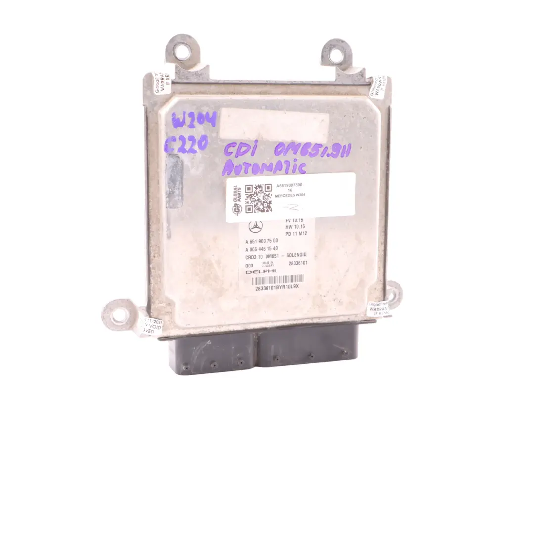 Mercedes W204 C220 CDI 651.911 Engine Control Unit ECU A6519007500 Automatic