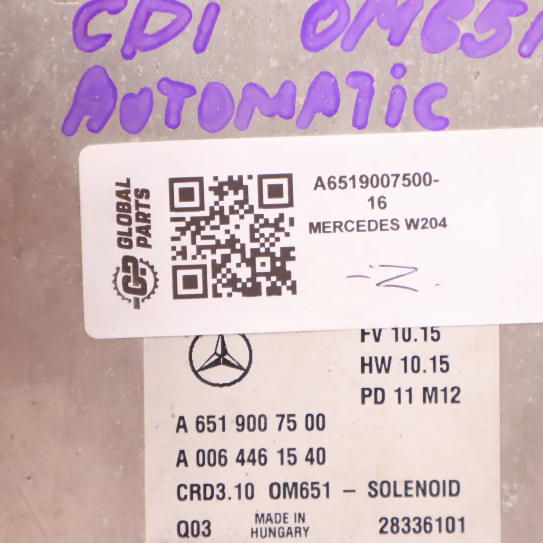 Mercedes W204 C220 CDI 651.911 Engine Control Unit ECU A6519007500 Automatic