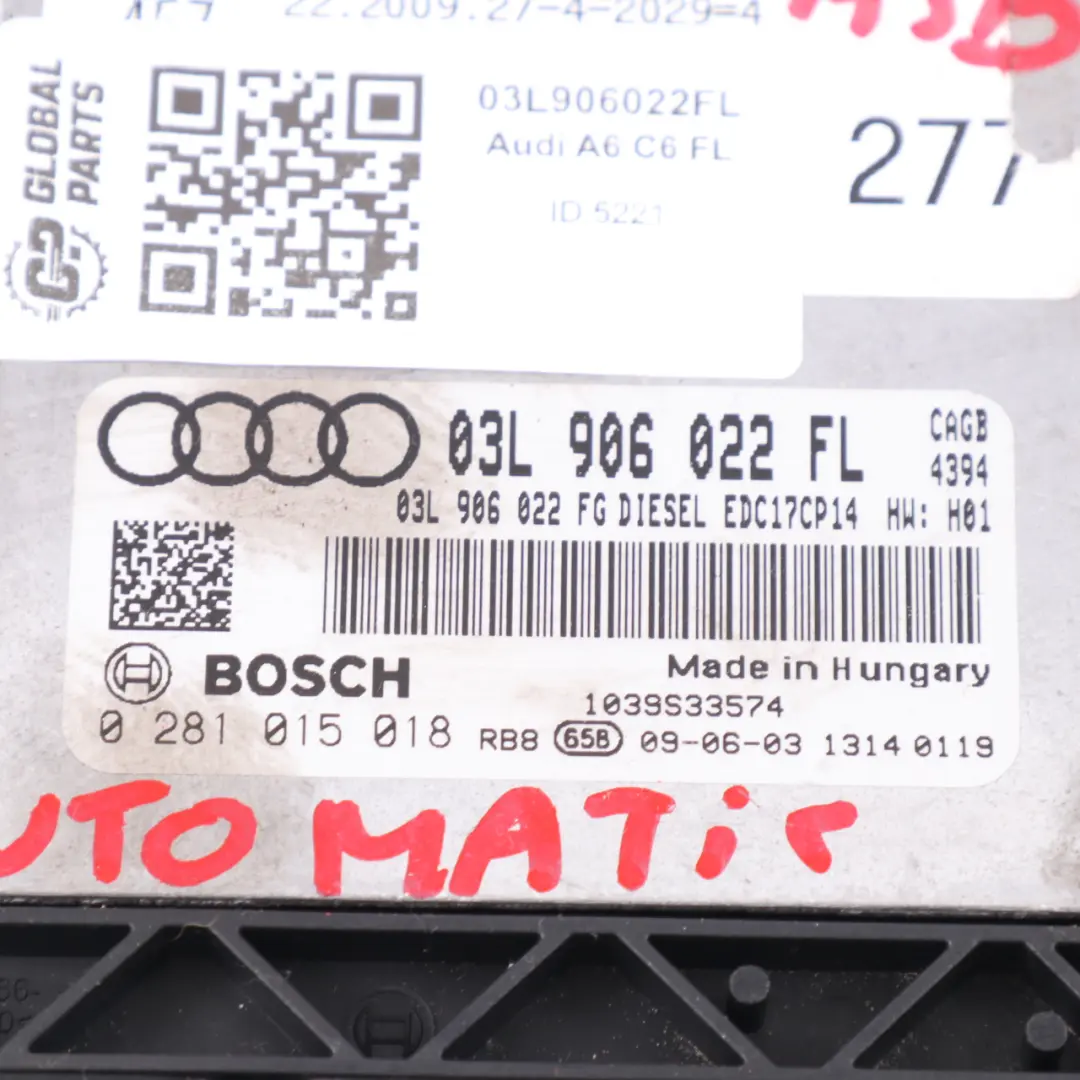 Audi A6 C6 Moduł Komputer Sterownik Silnika Stacyjka 3.0 TDI 03L906022FL