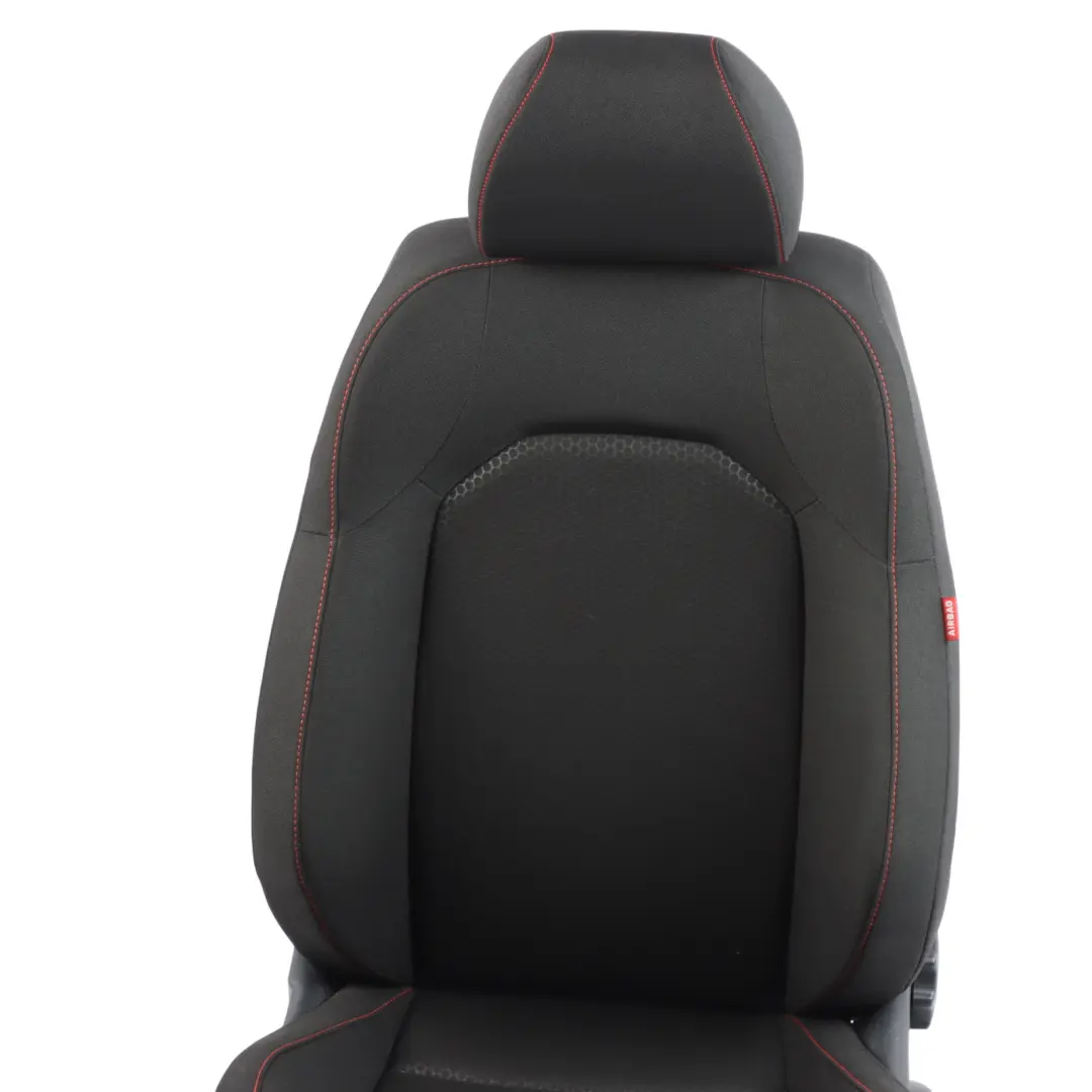 Seat Ibiza 6J Front Left N/S Cloth Fabric Black Red Thread Interior