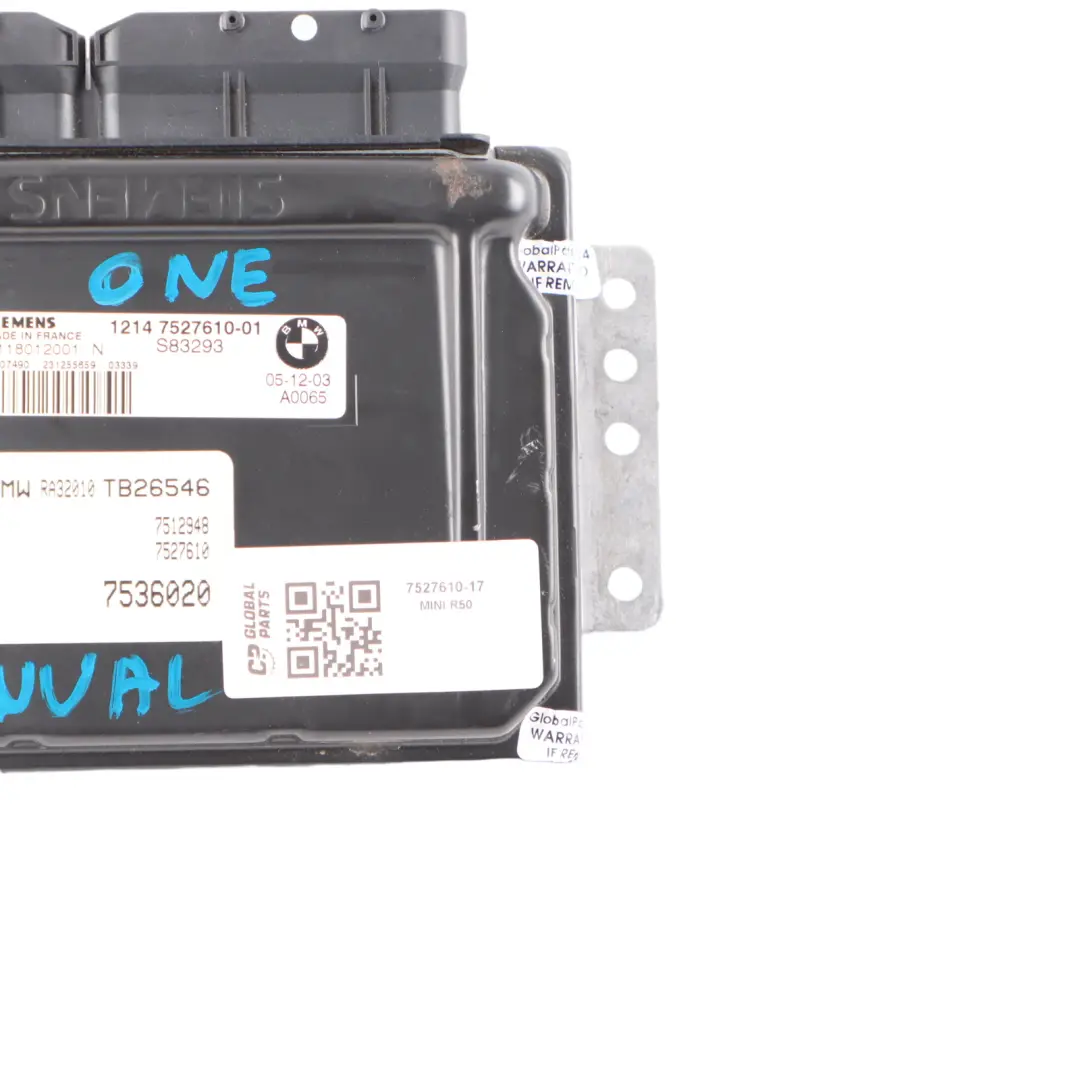 MINI One R50 W10 90HP Engine ECU Control Unit Module DME Manual 7527610