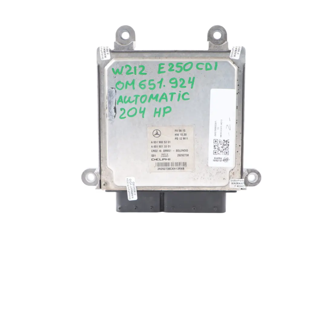 Mercedes W212 E250CDI 204HP OM651.924 Engine ECU Kit Key A6519005301 Automatic