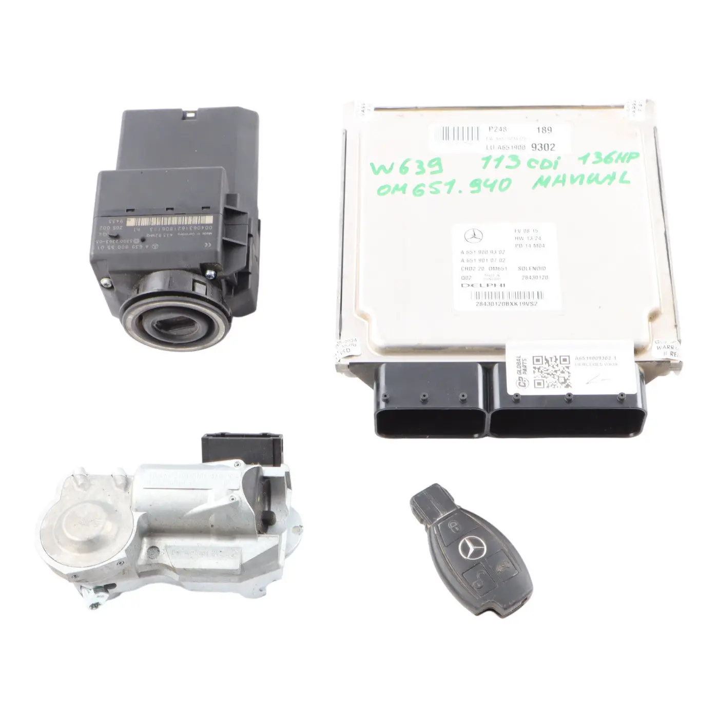 Mercedes W639 OM651.940 136HP Engine Unit Module ECU Kit A6519009302 Key Lock