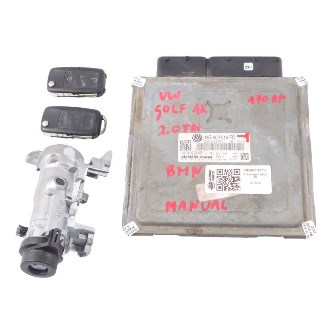 Volkswagen Golf 5 1K 2.0 TDI BMN Motor ECU Kit 03G906018FC 2 Schlüssel Zündung