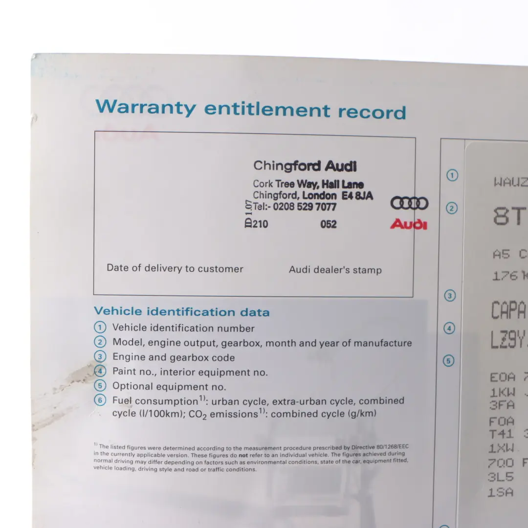 Audi A5 8T Owner's Handbook Manual Booklet Case 2825618T320
