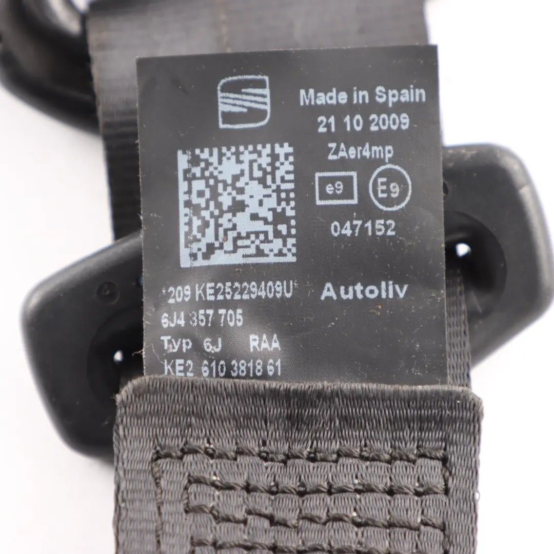 Seat Ibiza 6J Seatbelt Front Left N/S Seat Upper Belt Black 6J4857705